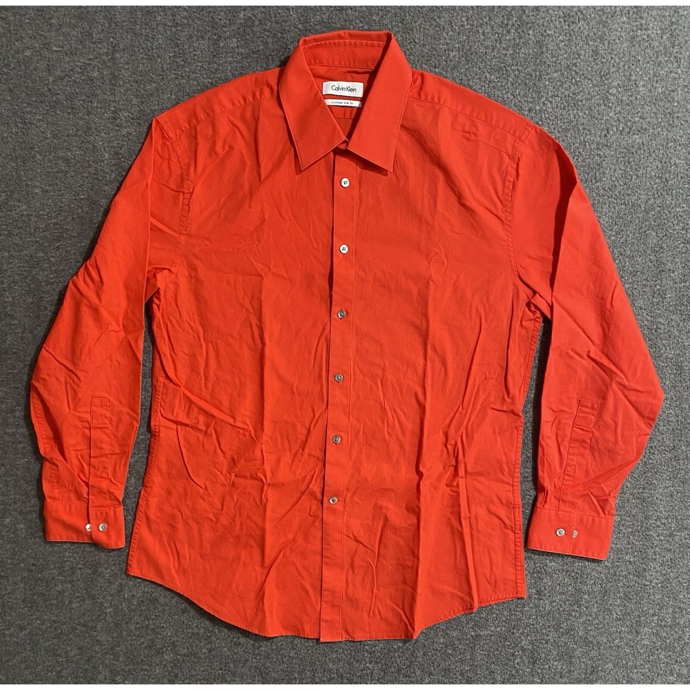 Calvin Klein Mens Extreme Slim Fit Shirt Burgundy Button Up Size 16.5-32/33